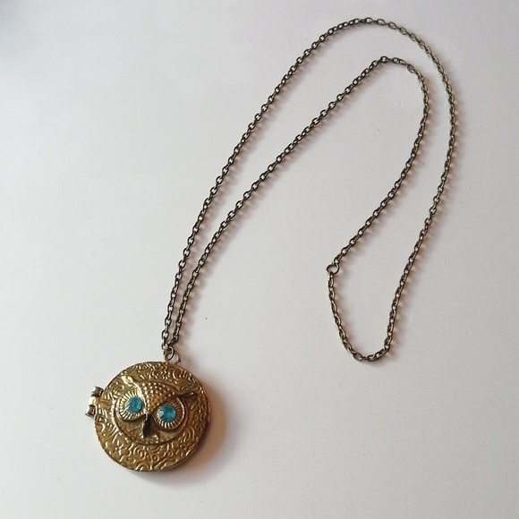 Vintage Steampunk Blue Eyes Owl Locket Necklace - Picture 3 of 11